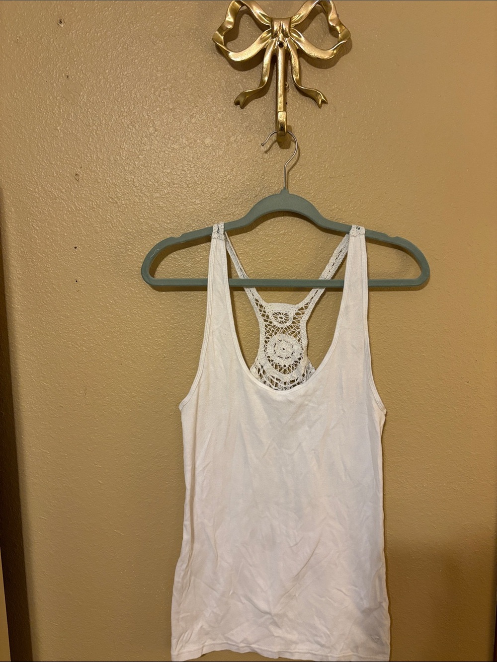 American Eagle Outfitters White Crochet Racerback Tank
